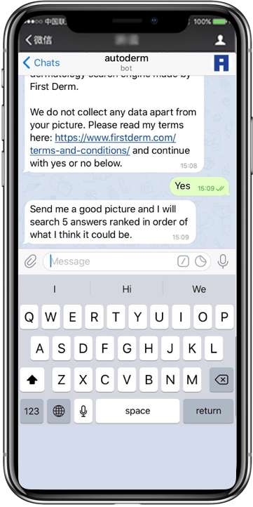 Autoderm Bot Telegram messenger bilduppladdning